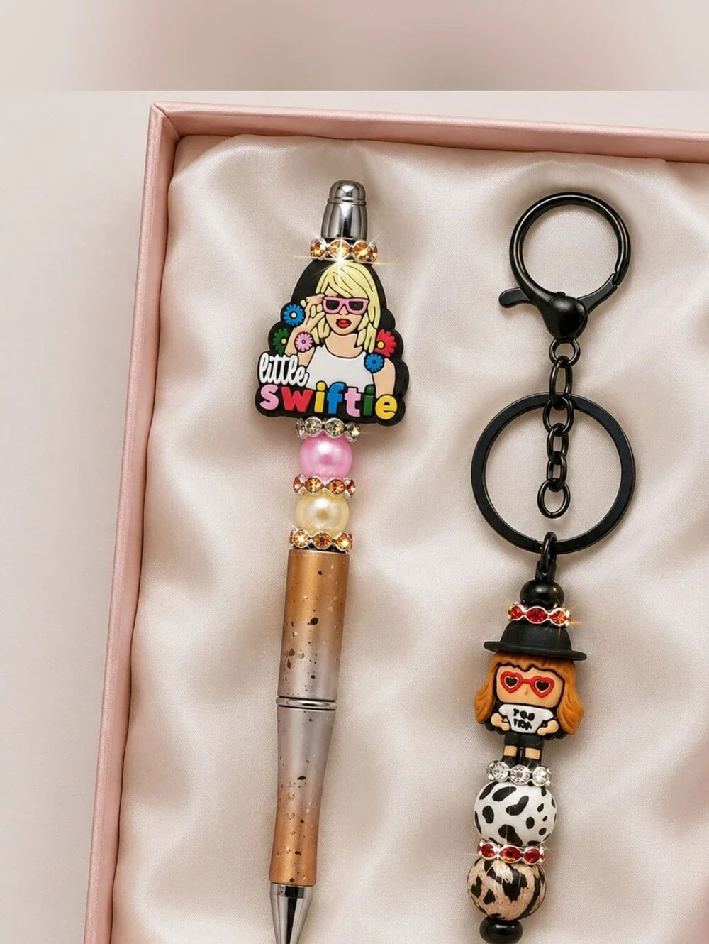 2pc Taylor Swift Sparkly Beaded Rhinestone Pen & Keyxhain Set- Gift Box Included - Picture 2 of 13